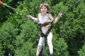 Little girl jumping on a trampoline Royalty Free Stock Photo