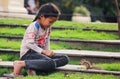 Little girl with squirrel