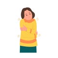 Little girl kid cartoon character feeling chill and cold trembling and shivering with her body