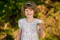 Little girl kid with glass of water in morning, drink every day Royalty Free Stock Photo