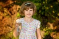 Little girl kid with glass of water in morning, drink every day Royalty Free Stock Photo