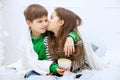 The little girl kisses and hugs boy. The concept of love and Val Royalty Free Stock Photo