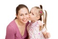 A little girl is kissing a happy mom Royalty Free Stock Photo