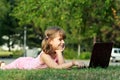 Little girl with laptop Royalty Free Stock Photo