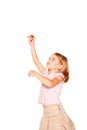 Little girl launching up paper plane Royalty Free Stock Photo