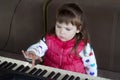 Little girl learning to play piano. Concept of music study and creative hobby