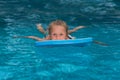 Little girl learning to swim in big sport pool. Swimming school for small children. Healthy kid enjoying active lifestyle. Prescho