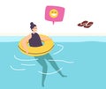 Little Girl Learning to Swim Floating on Inflatable Ring in Swimming Pool or Sea. Child Female Character Sports Activity Royalty Free Stock Photo