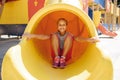 Little girl leisures on playground, childhood Royalty Free Stock Photo