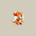 a little girl in a light blue dress with orange hair was riding a fox that was jumping forward