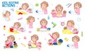 Little girl with light brown hair and her daily routine_learning concept_white background Royalty Free Stock Photo