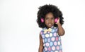 Little Girl Listening Music Headphones Studio Portrait Concept Royalty Free Stock Photo