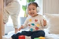 Little girl listening to music in headphones Royalty Free Stock Photo