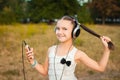 Little girl with long hair listening song Royalty Free Stock Photo