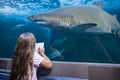 Little girl looking at fish tank Royalty Free Stock Photo