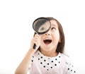 Little girl looking through magnifying glass Royalty Free Stock Photo