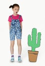 Little Girl Looking Papercraft Cactus Royalty Free Stock Photo