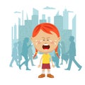 Little girl lost in city crying in front of a crowd of people passing by Royalty Free Stock Photo