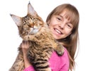 Little girl with Maine Coon kitten Royalty Free Stock Photo