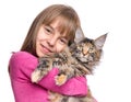 Little girl with Maine Coon kitten Royalty Free Stock Photo