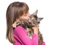 Little girl with Maine Coon kitten Royalty Free Stock Photo