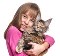 Little girl with Maine Coon kitten Royalty Free Stock Photo