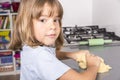 Little girl making cookie dough Royalty Free Stock Photo