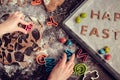 Little girl making easter cookies