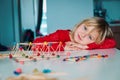 Little girl making geometric shapes, engineering and STEM Royalty Free Stock Photo