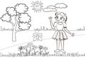 Little girl in the meadow - Colouring book