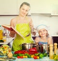 Little girl and mom with cookery book Royalty Free Stock Photo