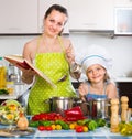 Little girl and mom with cookery book Royalty Free Stock Photo