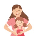 Little Girl and Mom Hugging Feel Happy Vector Illustration