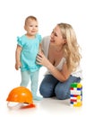 Little girl and mother with construction set Royalty Free Stock Photo