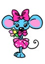 Little girl mouse gift bouquet flowers illustration