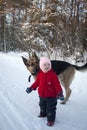 Little Girl and Multibred Dog Outdoor Royalty Free Stock Photo