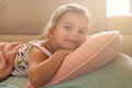 Little girl napping on couch. Royalty Free Stock Photo