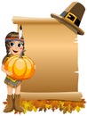 Little Girl Native American Indian Costume pumpkin blank scroll Royalty Free Stock Photo