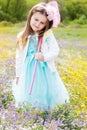 Little girl on the nature with butterfly net Royalty Free Stock Photo