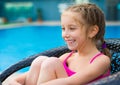 Little girl near sweaming pool Royalty Free Stock Photo