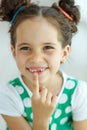 Little girl with no tooth. The child lost a tooth. Royalty Free Stock Photo