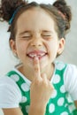 Little girl with no tooth. The child lost a tooth. Royalty Free Stock Photo