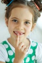 Little girl with no tooth. The child lost a tooth. Royalty Free Stock Photo