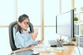 Little girl office worker using mobile cell phone