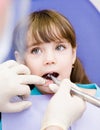 Little girl with open mouth during drilling treatm Royalty Free Stock Photo