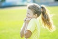 Little girl overflowing with joyful emotions making sport activities at summer Royalty Free Stock Photo