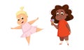 Little Girl with Overweight and Body Fat Eating Ice Cream and Dancing Ballet Vector Set Royalty Free Stock Photo