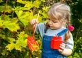 Little girl paint colors on the leaves of the tree