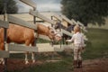 Little girl with palomino pony horse insurer day Royalty Free Stock Photo