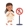 Little Girl Pedestrian Learning Road Sign and Traffic Rule Vector Illustration